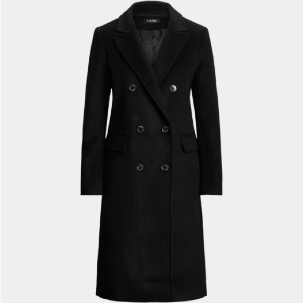 Lauren Ralph Lauren Black Double-Breasted Wool-Blend Coat - Picture 4 of 12